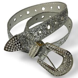 Silver Glitter Rhinestone Western Belt